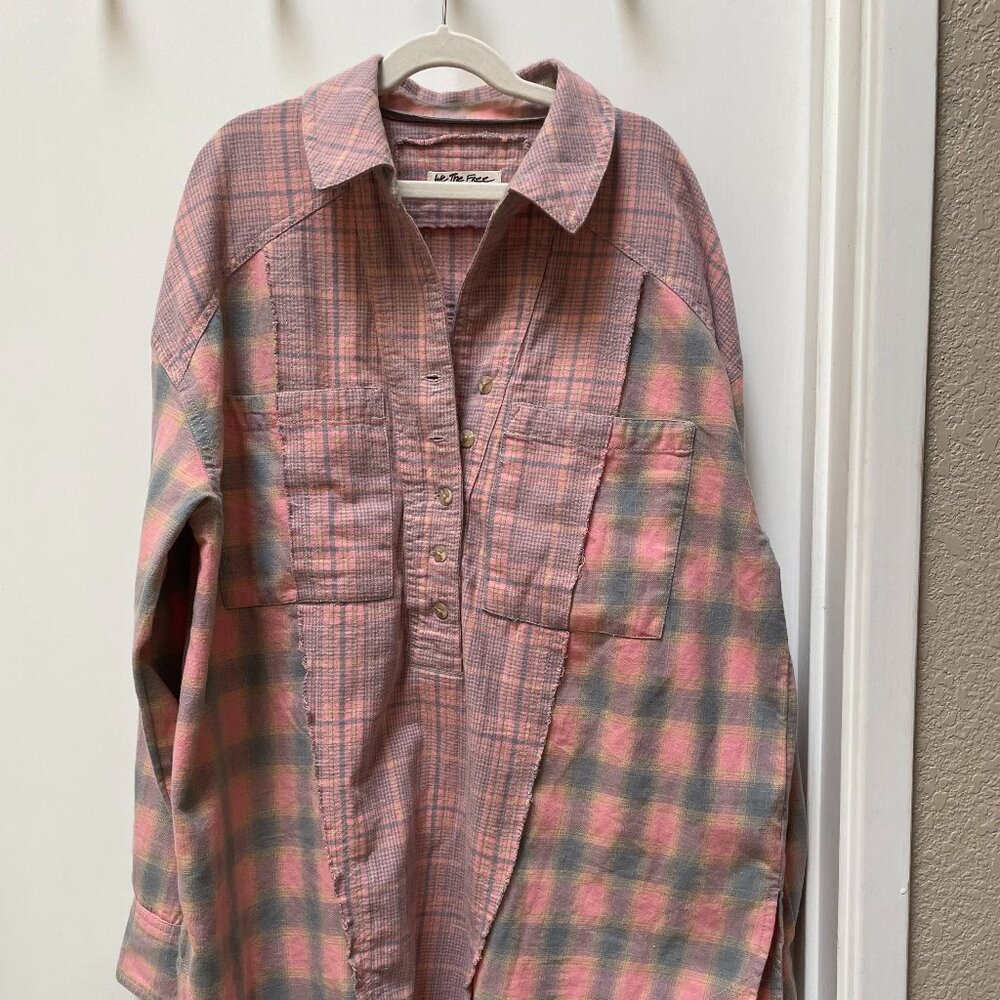We the Free Flannel Shirt Women's XS Pink Long Sleeve Half Button Closure